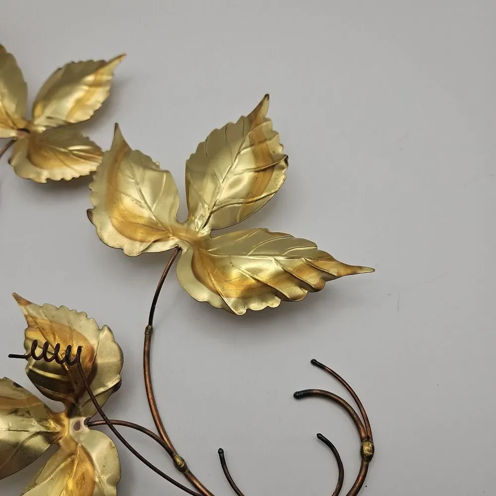 Vtg Gold Bronze Color Leaves Metallic Wall Hanging Home Floral Decor MCM